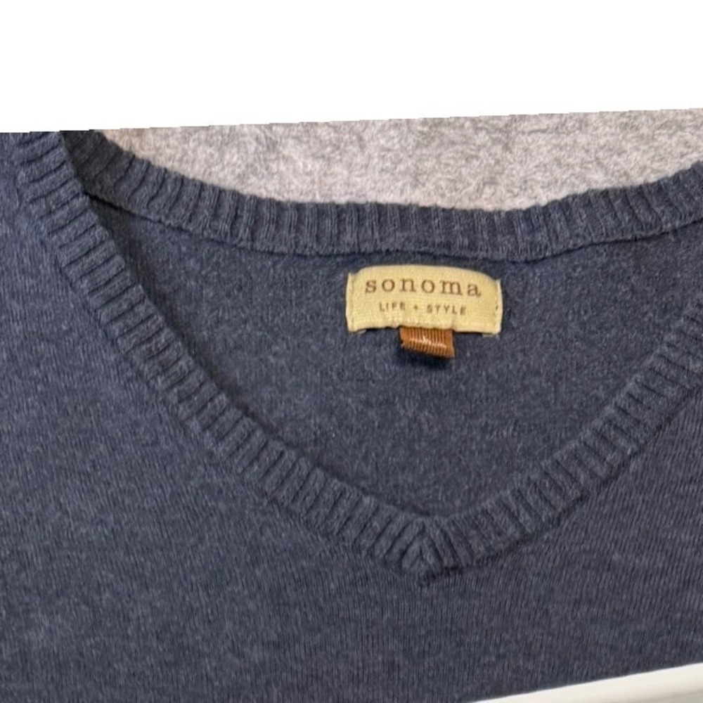 Sonoma Life + Style Mens V-Neck Sweater  Blue 100% Cotton Knit Large‎ L